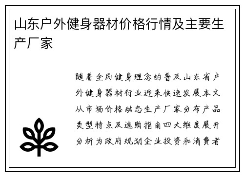 山东户外健身器材价格行情及主要生产厂家