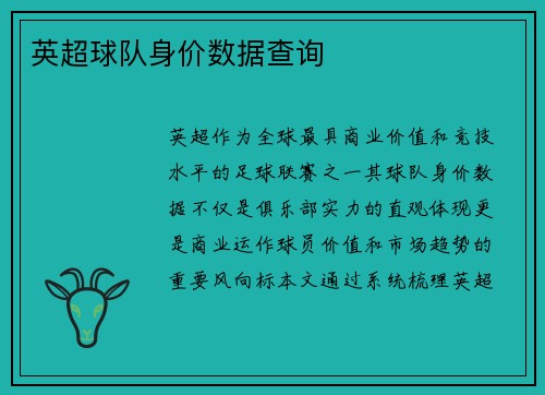 英超球队身价数据查询